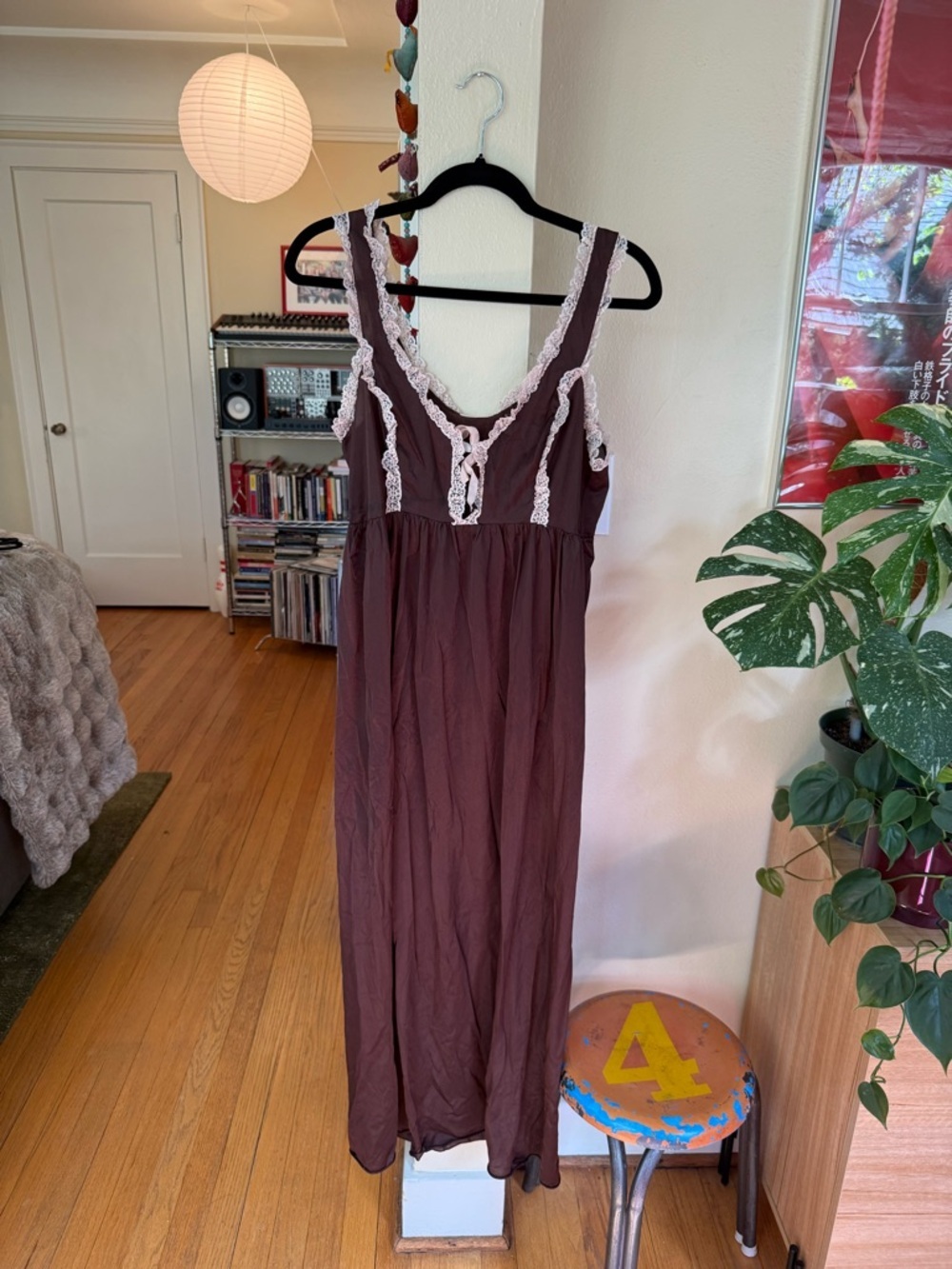 Vintage Brown Ruffle Milkmaid Lingerie Slip Dress